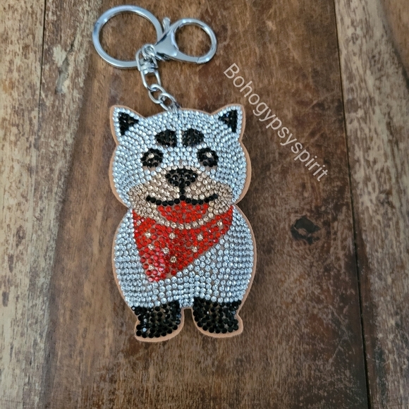 Bling Akita Dog Crystal Rhinestone Keychain Bag Charm - Picture 12 of 13